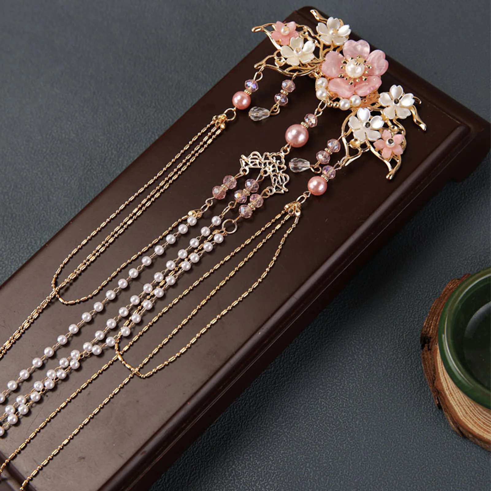 Chinese Hair Clips Long Tassels Pearl Tiaras Hairpin For Wedding Banquet Ancient Hanfu Dress Hairpin Step Shaking Crown Jewelry