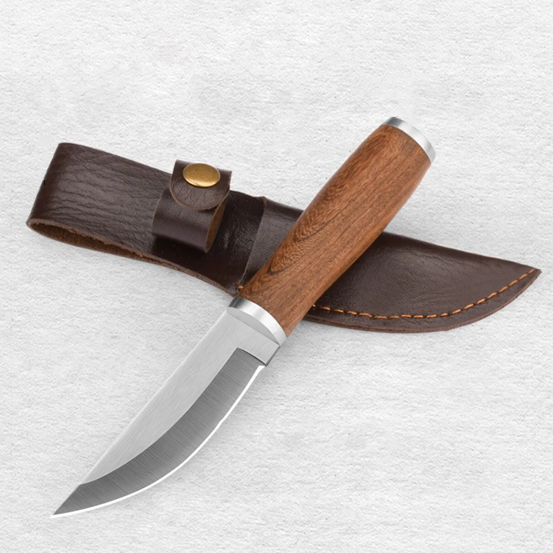 Camping Meat Cleaver Colored Wood Handle Mini Knives Household Fruit Knife Portable Outdoor Survival Self-defense Pocket Knife