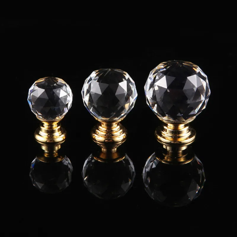 Golden European Crystal Glass Handle Single Hole Kitchen Diamond Drawer Door Knobs Handle Furniture Handle