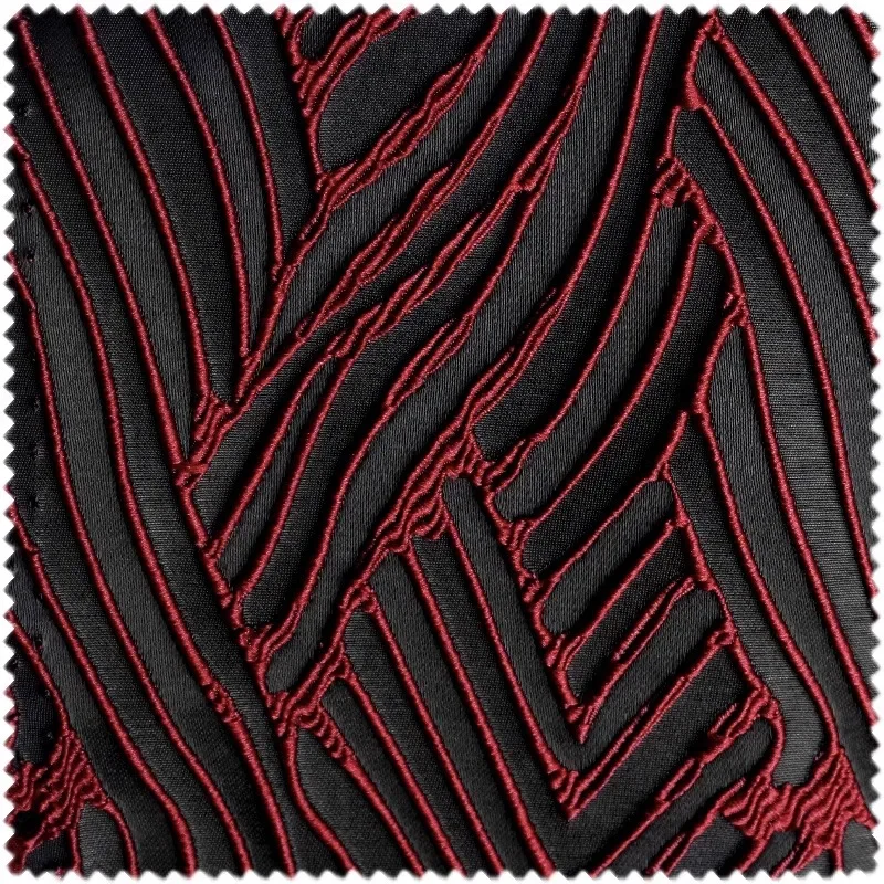 Red and Black Jacquard Cloth Staggered Terraces Stiff Texture Jacket Bag Dress Curtain Clothing Designer Fabric