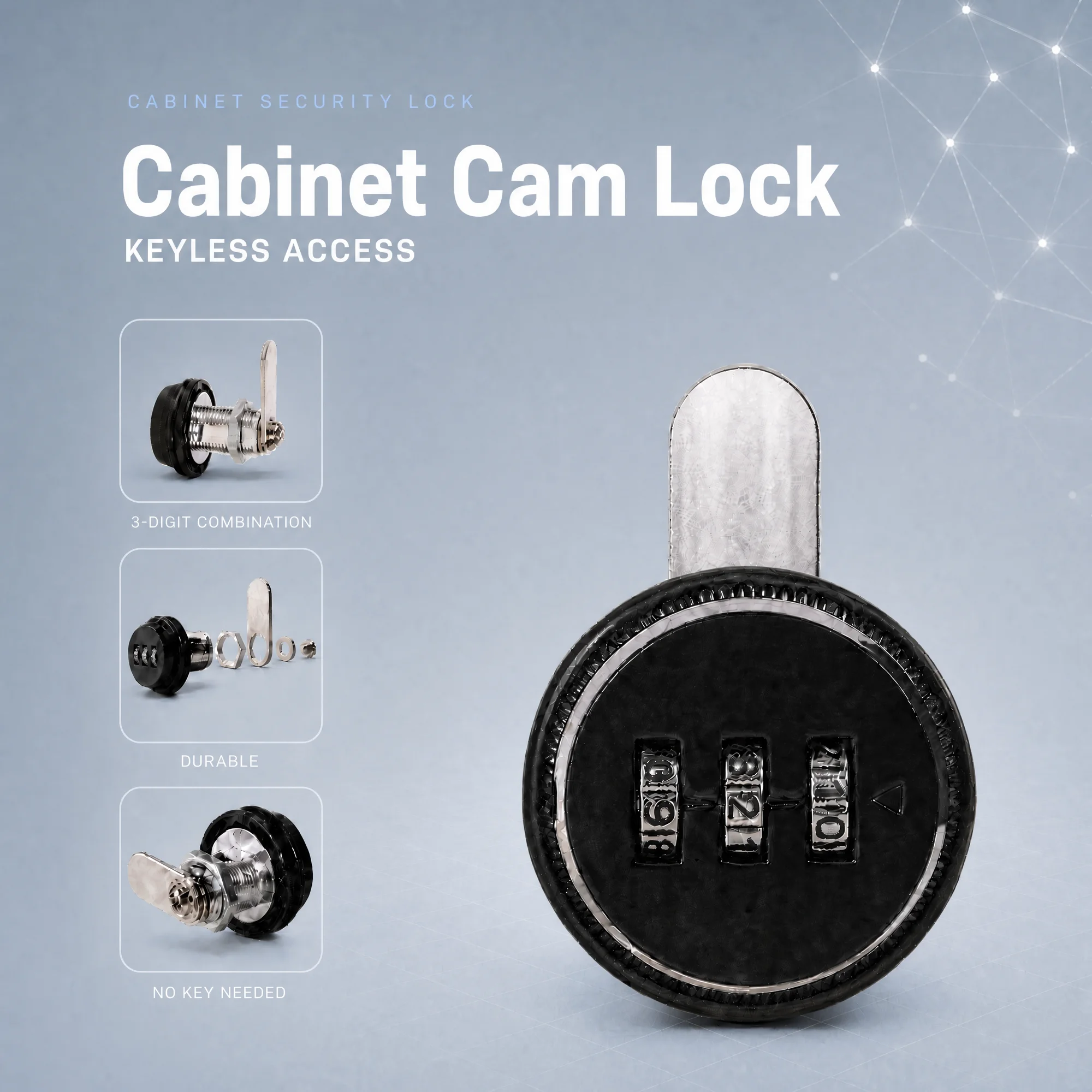 Whitesnow 2pcs 3 Digit Keyless Combination Cabinet Cam Lock Password Code Locks for Drawer Locker Mailbox Door