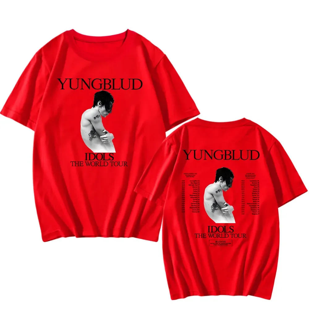 YUNGBLUD IDOLS الجولة العالمية 2025 تي شيرت قصير الأكمام الذكور بلايز عادية موضة الرجال النساء تي شيرت للجنسين الشارع الشهير