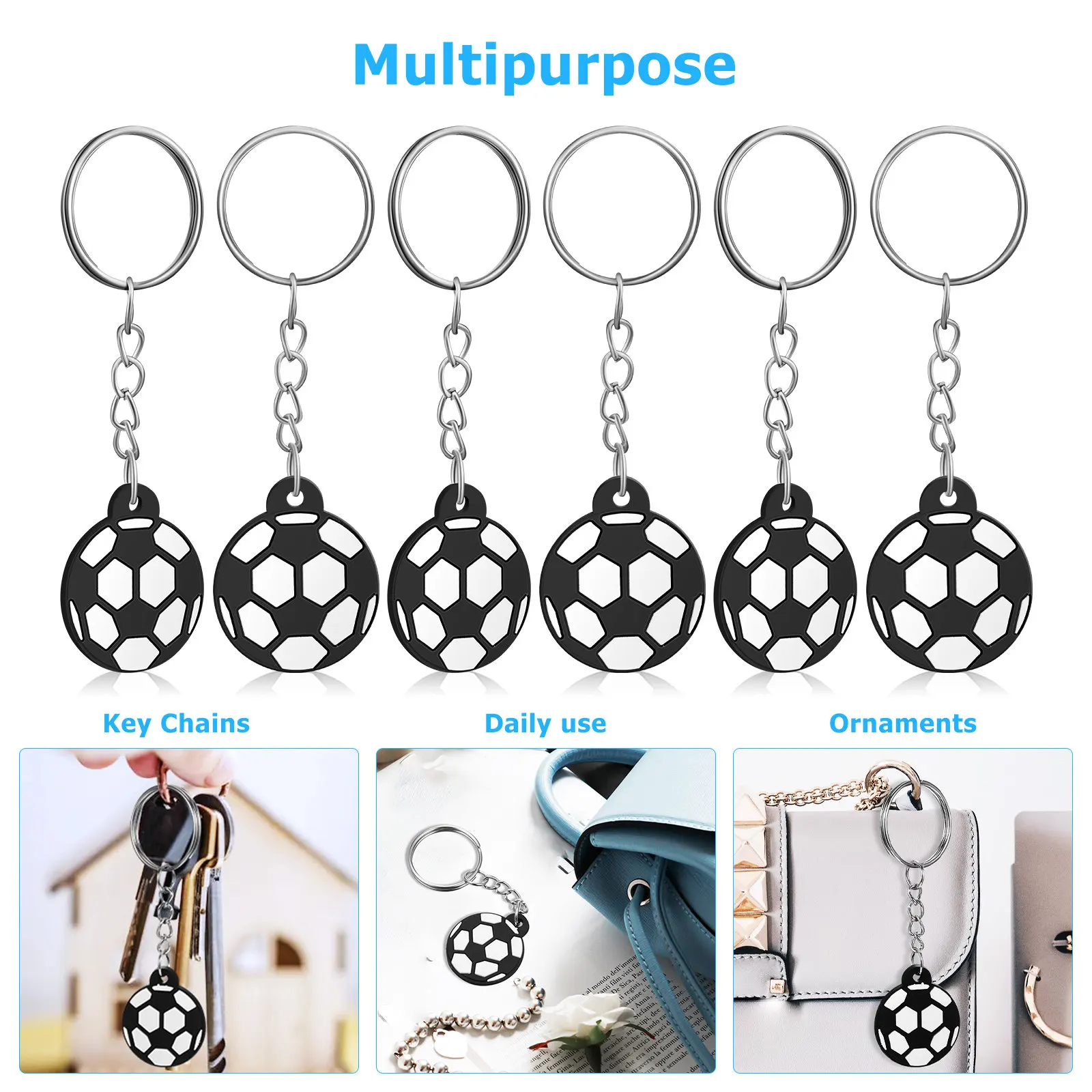 24Pcs Football Keychains Soccer Pendants Creative Stylish Key Rings Lightweight Portable for Keys Purse Phone Luggage Party