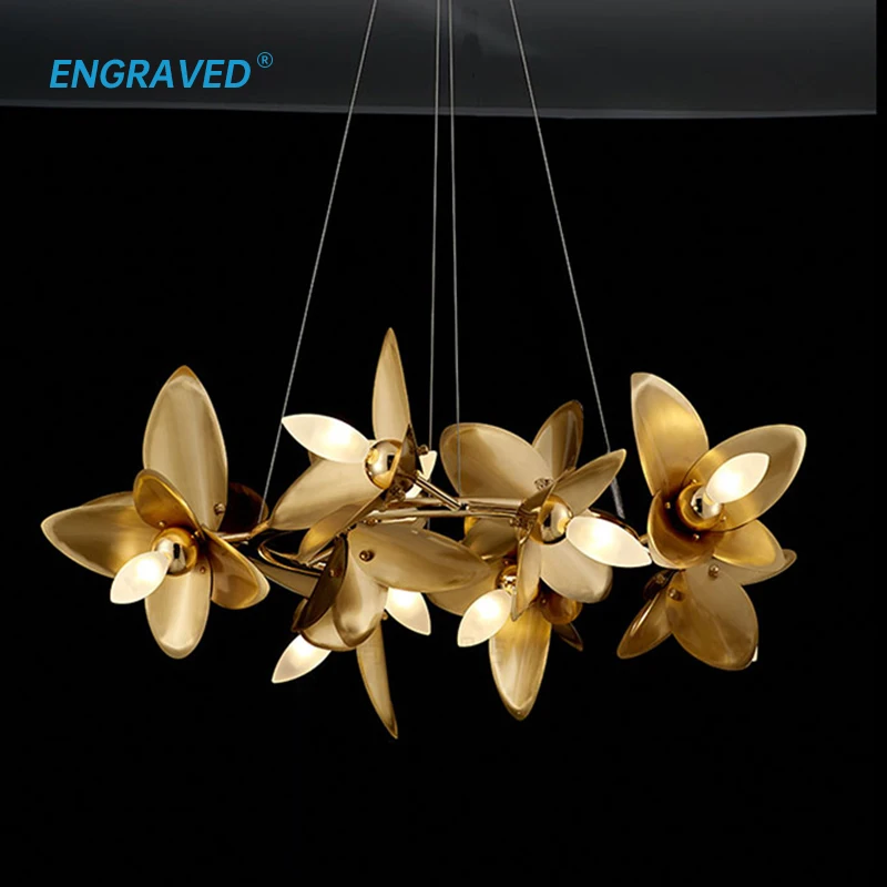 

Creative Flower Chandelier for Living Room Bedroom Copper Modern Indoor Decorative Hanging Lamp Vintage Light Fixture