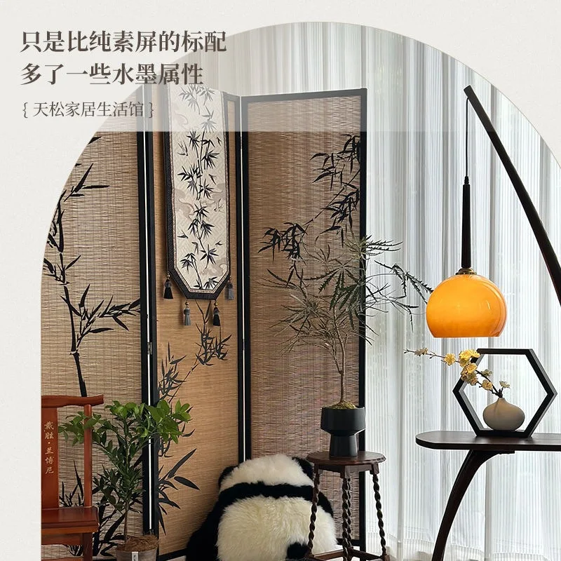 partition screen teahouse national style bamboo shadow theme decorative wall background tea room bamboo