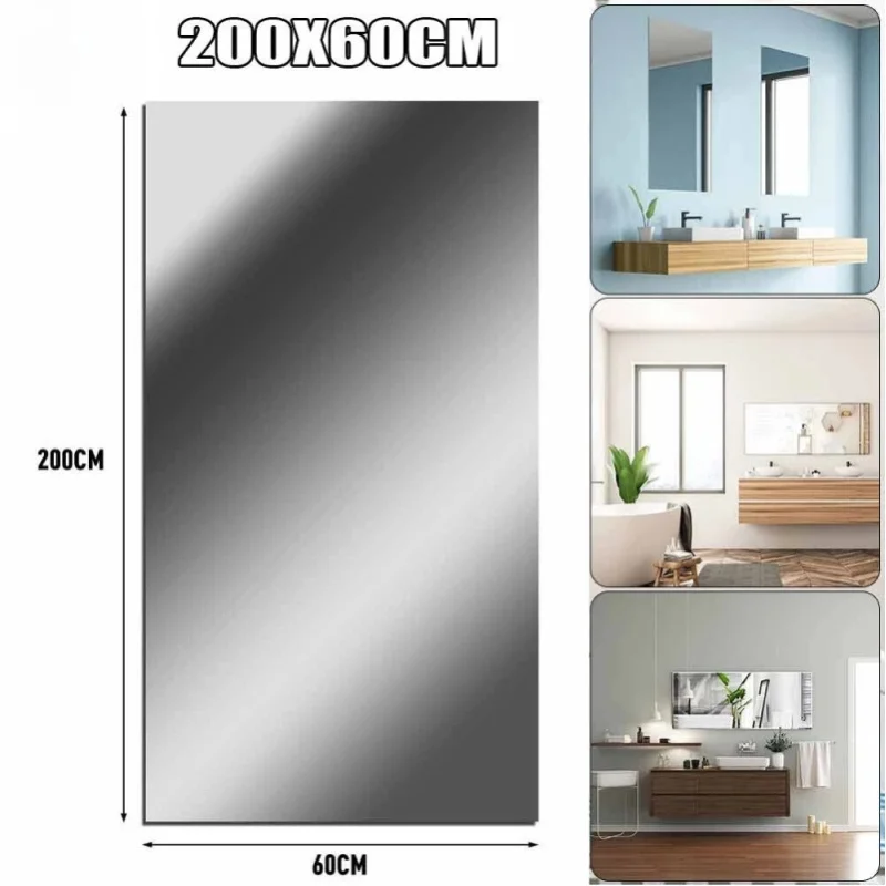 Elastyczne lustro samoprzylepne z PET, pełnowymiarowe 60x200cm, wysoce przezroczysta odblaskowa naklejka lustrzana, wodoodporna, bezpieczna, nietłukąca się, naklejka dekoracyjna na ścianę do szafy, — 2