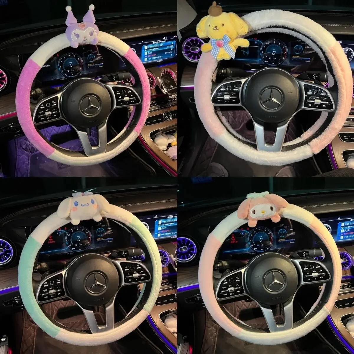 Sanrio Kawaii My Melody Car Steering Wheel Cover Kuromi Cinnamoroll Anime Cartoon Exquisite Universal Anti-Slip Handlebar Cover