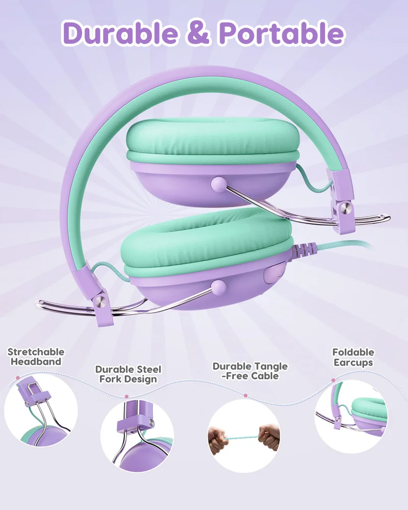 Acer Kids Headphones 74/85dB Safe Volume Kids Headphones with Cord 3.5mm Jack Stereo Wired on-Ear Headphones for Boys Girls view 5