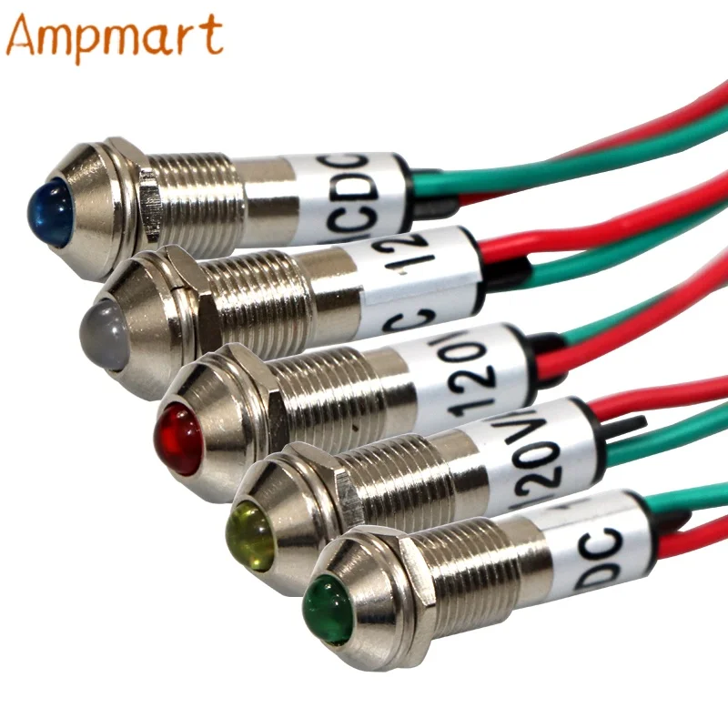 ADP8-2C 8mm Montageloch Metall-LED-Betriebsanzeigeleuchte 120V mit Kabelanschluss Signallampe für Röhrenverstärker Audiogehäuse DIY-Modifikationsteile – Detail 1