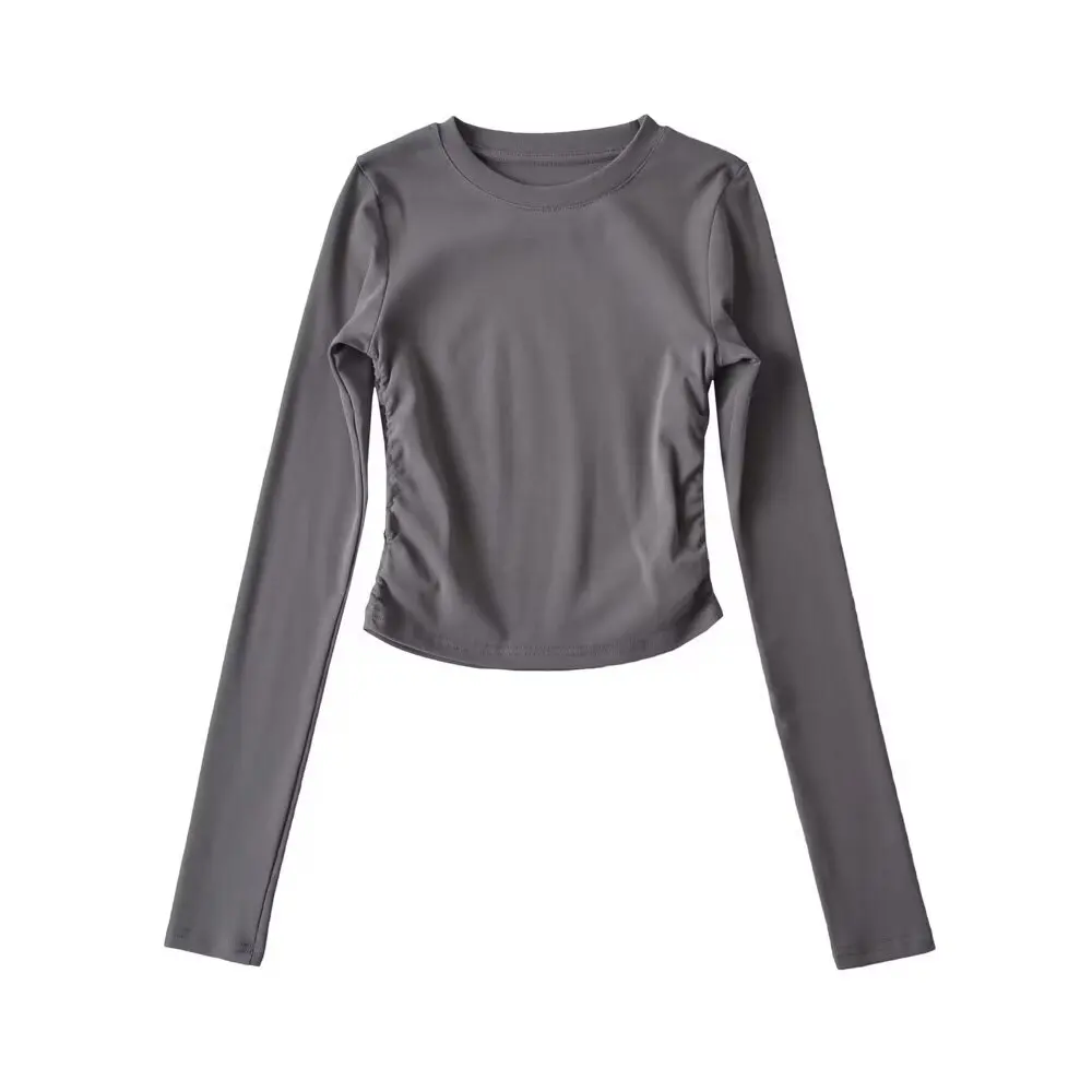 Slim fit base shirt top pure desire style tight fitting short style long sleeved exposed navel