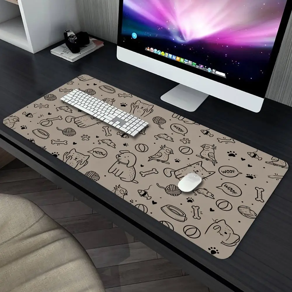 XXL Cute Doodle Cat Dog Pet Large Desk Mouse Pad Extended Gaming Mousepad Non-Slip Rubber Base For Keyboard Desktop Office