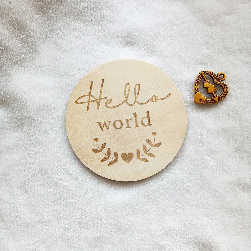 Baby Wooden Milestone Card Engraved Wooden Hello World Milestone Newborn Photography Props Children Shooting Accessories