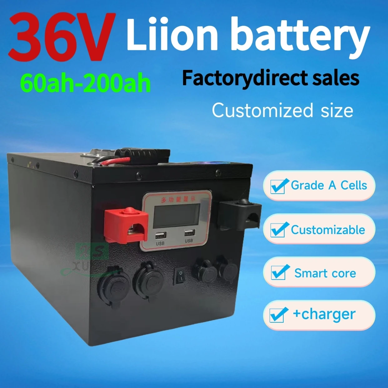 

XS 36V 60Ah 80Ah 100Ah 110Ah 120Ah 130Ah 150Ah 200Ah Литий-ионный аккумулятор для троллингового двигателя, пропеллера, рыбацкой лодки + зарядное устройство.