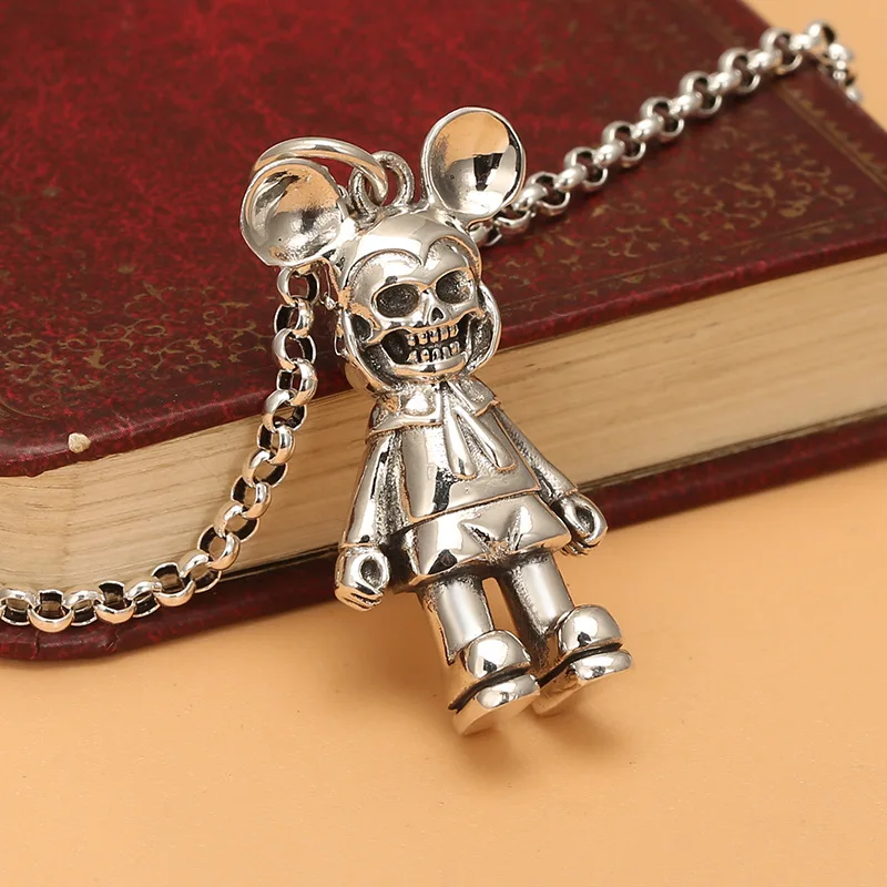 

S925 sterling silver personalized punk style skull pendant retro thai silver punk style necklace pendant