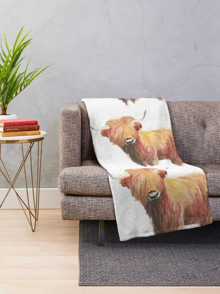 highland cow Throw Blanket Flannels Loose Custom Moving Blankets