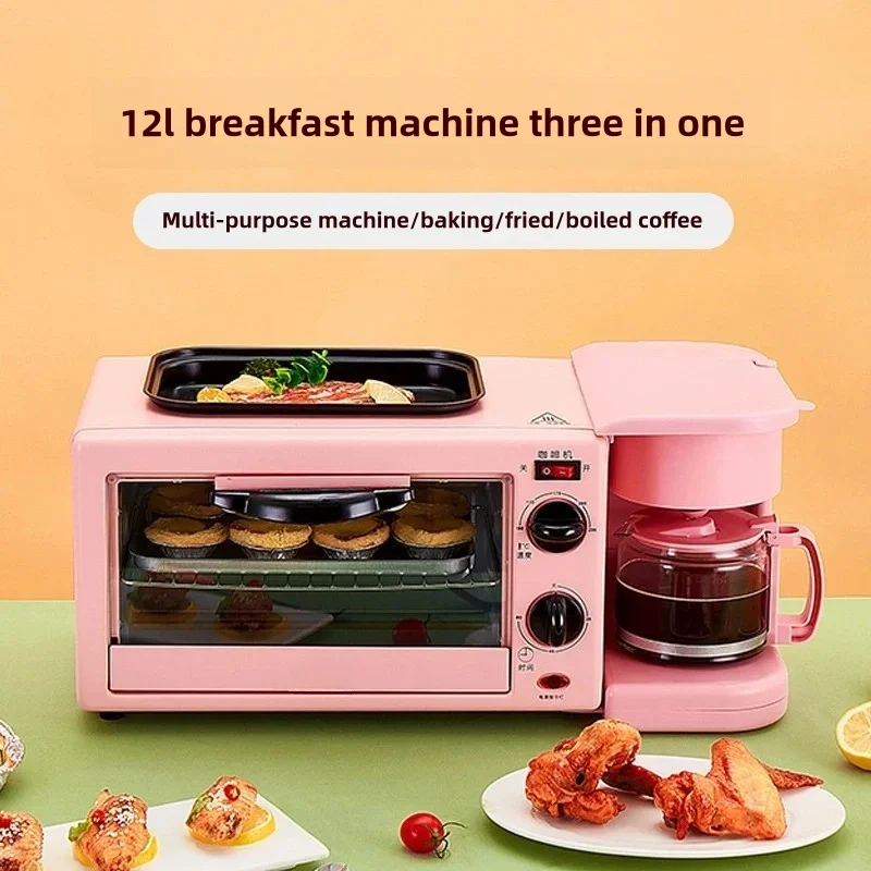 3-in-1 Multi-Functional Breakfast Machine Home Oven Coffee Toaster Sandwich Maker with US Plug for Hotel Use