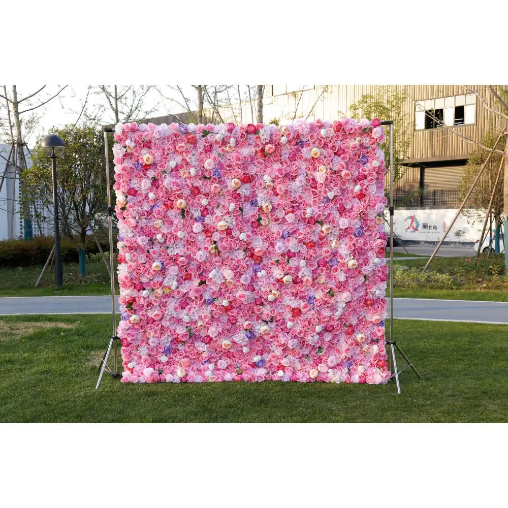 Artificial Silk Red Rose Floral Wall Backdrop Panel Flower Decorative Flowers For Wall