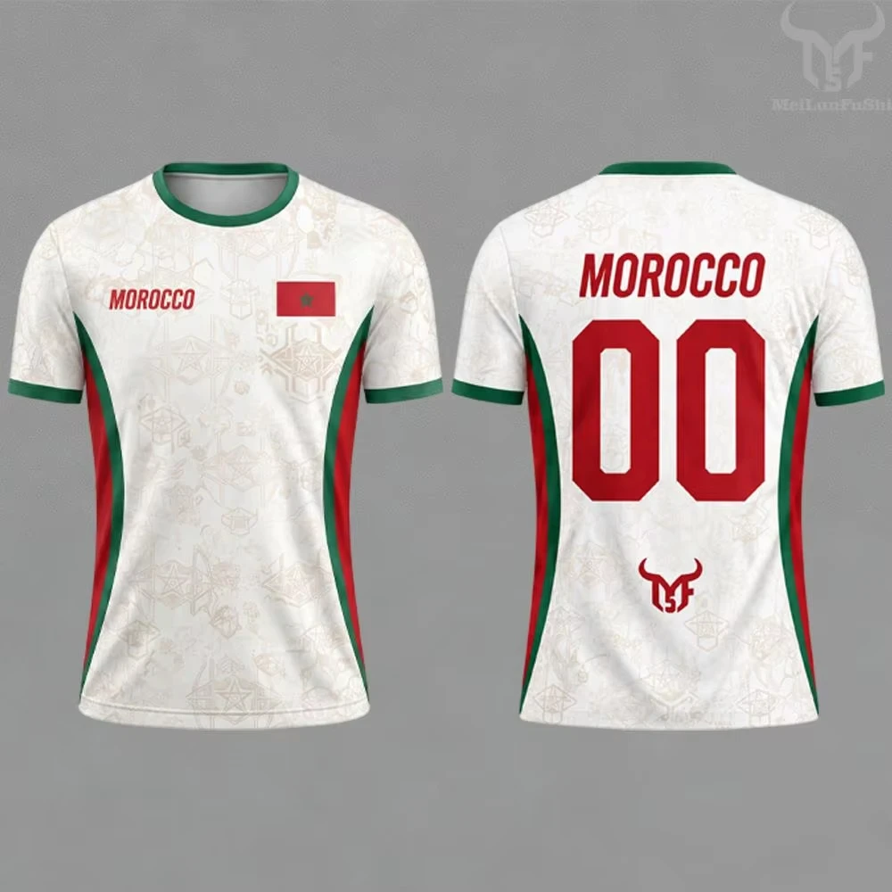 Hot Sales New 3D Printed Morocco Fans Jersey Breathable Quick Dry Fashion Streetwear Sports Fitness Family Kids Tee