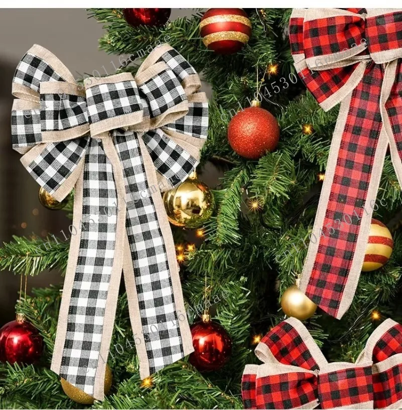 Factory Price Christmas Tree Printed Bow Ornaments 40x23cm Xmas Glitter Ribbon Bow New Year Christmas Wall Decorations