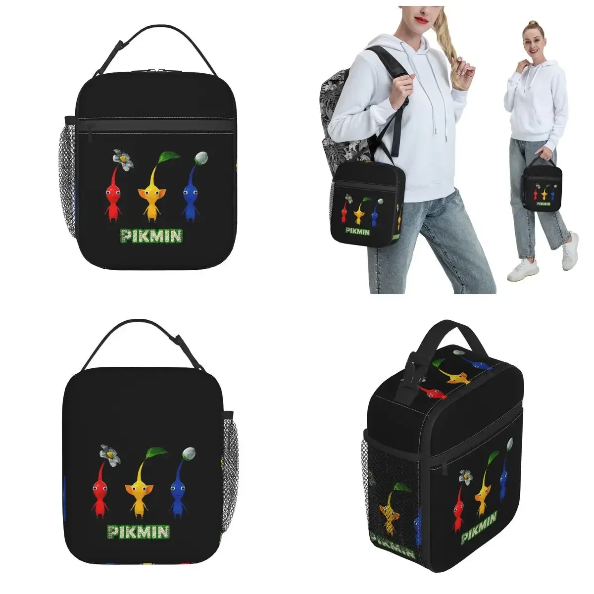 Trio Simple Pikmin Insulated Lunch Bag Thermal Bag Reusable Portable Tote Lunch Box Food Handbags Office Travel