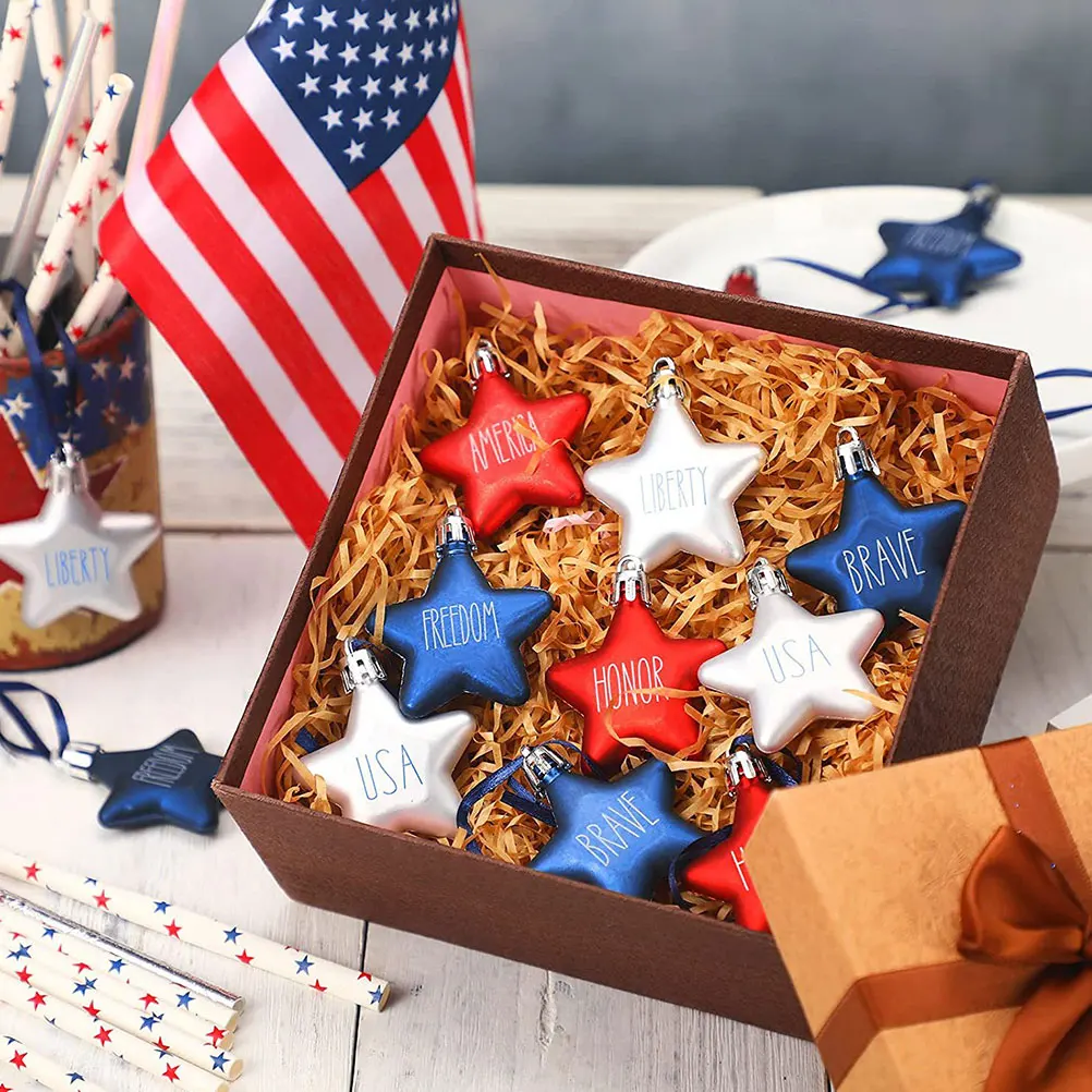 

6Pcs Patriotic Star Ornaments Independence Day Decor for Christmas Tree Coffee Shop Hallway Staircase Hanging Star Pendant