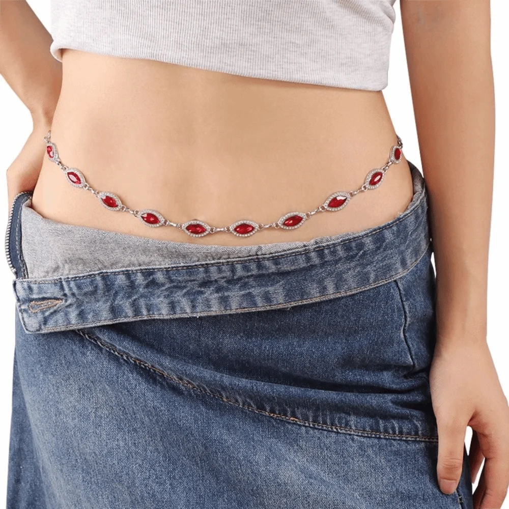 

All-match Metal Colorful Crystal Waist Chain Gold Silver Rhinestone Belly Belts Fashion Kawaii Y2K Waistband Decorative Jeans