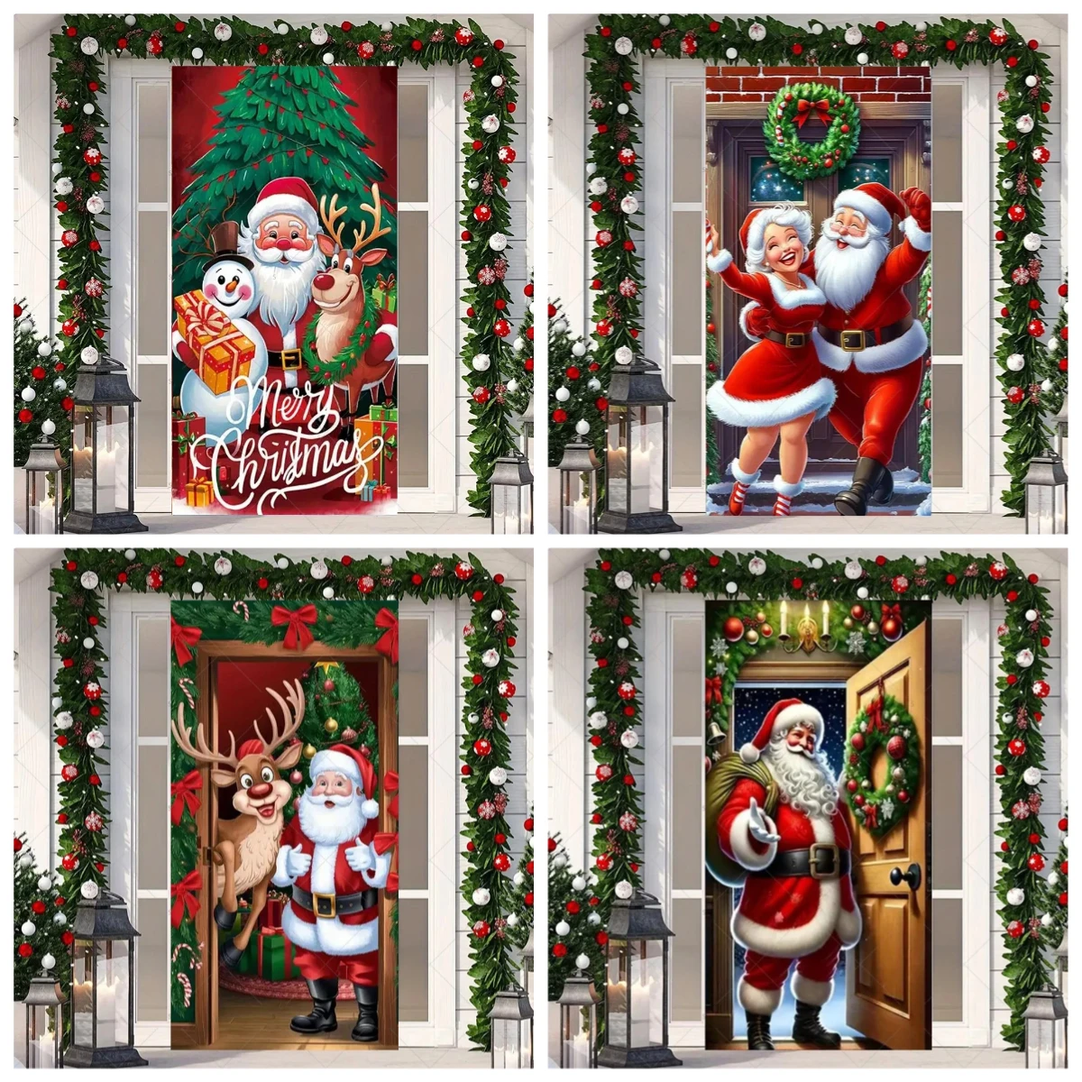 Christmas Background Party Supplies Vertical Decoration Cloth Santa Claus Reindeer Snowman Decor Backdrop Photo Shoot Props