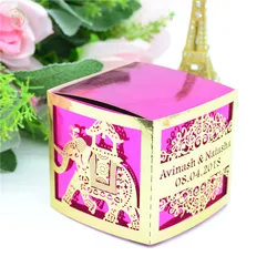 Cube Combined Style Elephant Personalized Laser Cut Indian Wedding Engagement Gift Candy Box