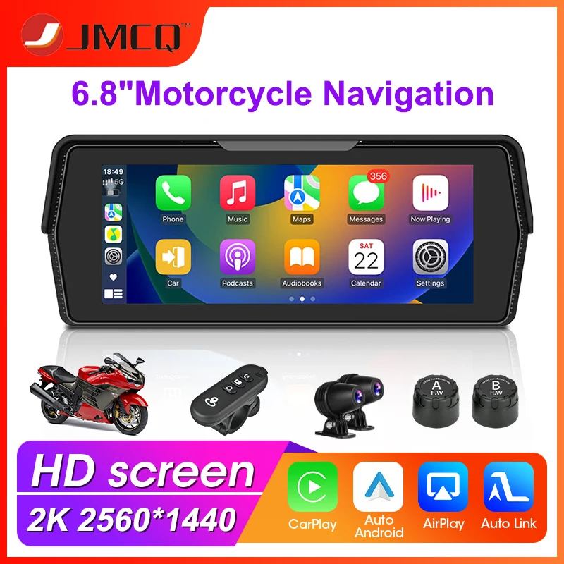 

JMCQ 6.8" 2K DVR Motorcycle Multimedia Player Navigation Recorder Wireless CarPlay Android Auto Bluetooth IP67 Waterproof