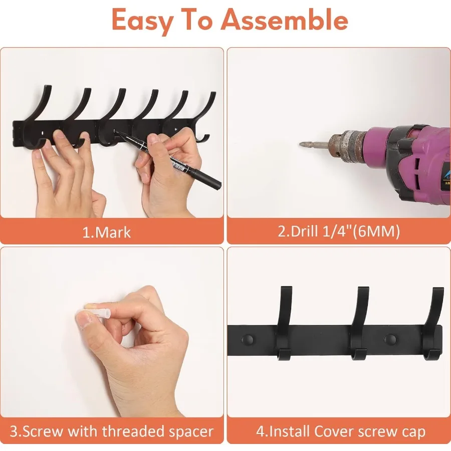 2 Pack Wall Mount Coat Rack with Hooks for Hanging Coats Hats and Towels SpaceSaving WallMounted Organizer for Entryway Bathroo