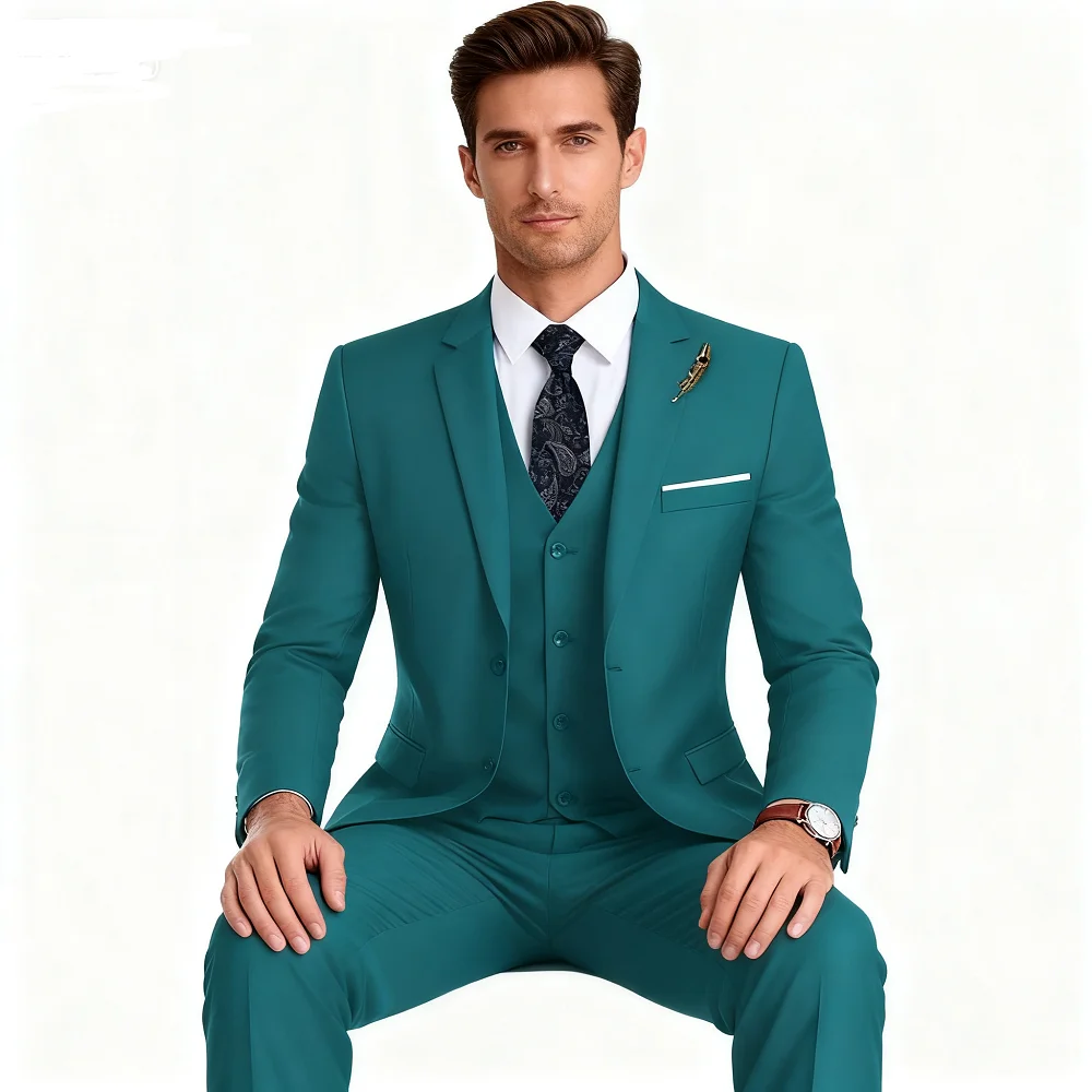 

High-Quality Slim Fit Black Men's Suit Luxury Elegant Business Wedding Fashion Clothing Conjunt