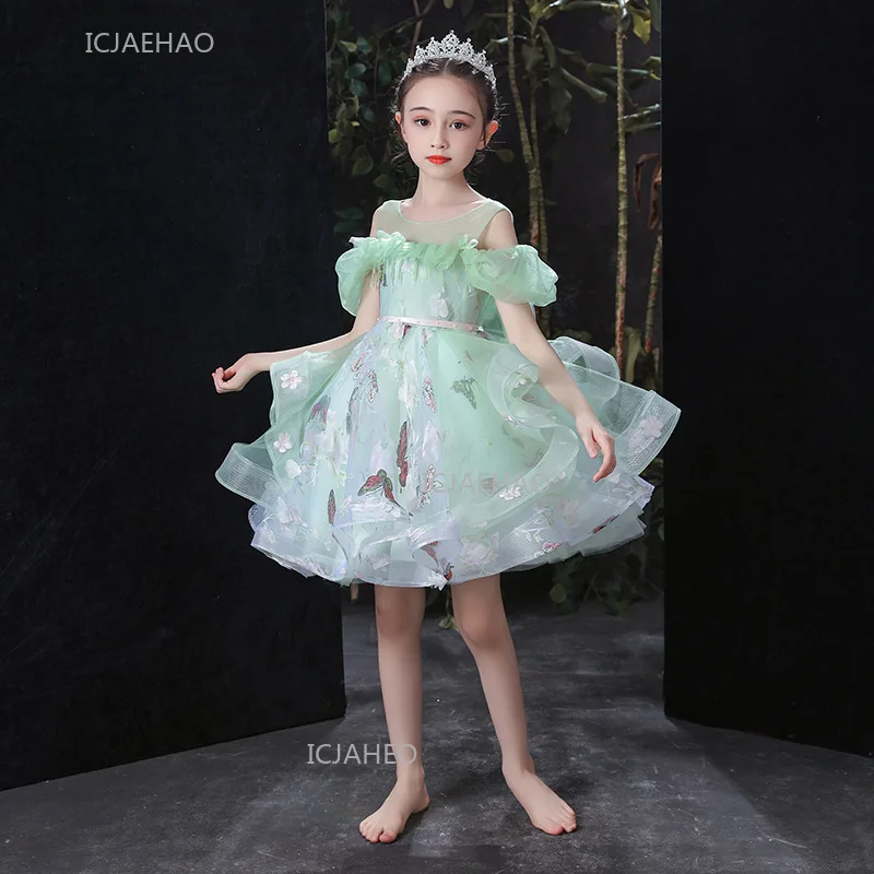 

Girls Birthday Princess Dresses Tulle Puffy Gown for Model Show Piano Performance Party Pageant Formal Evening Dresses Costume