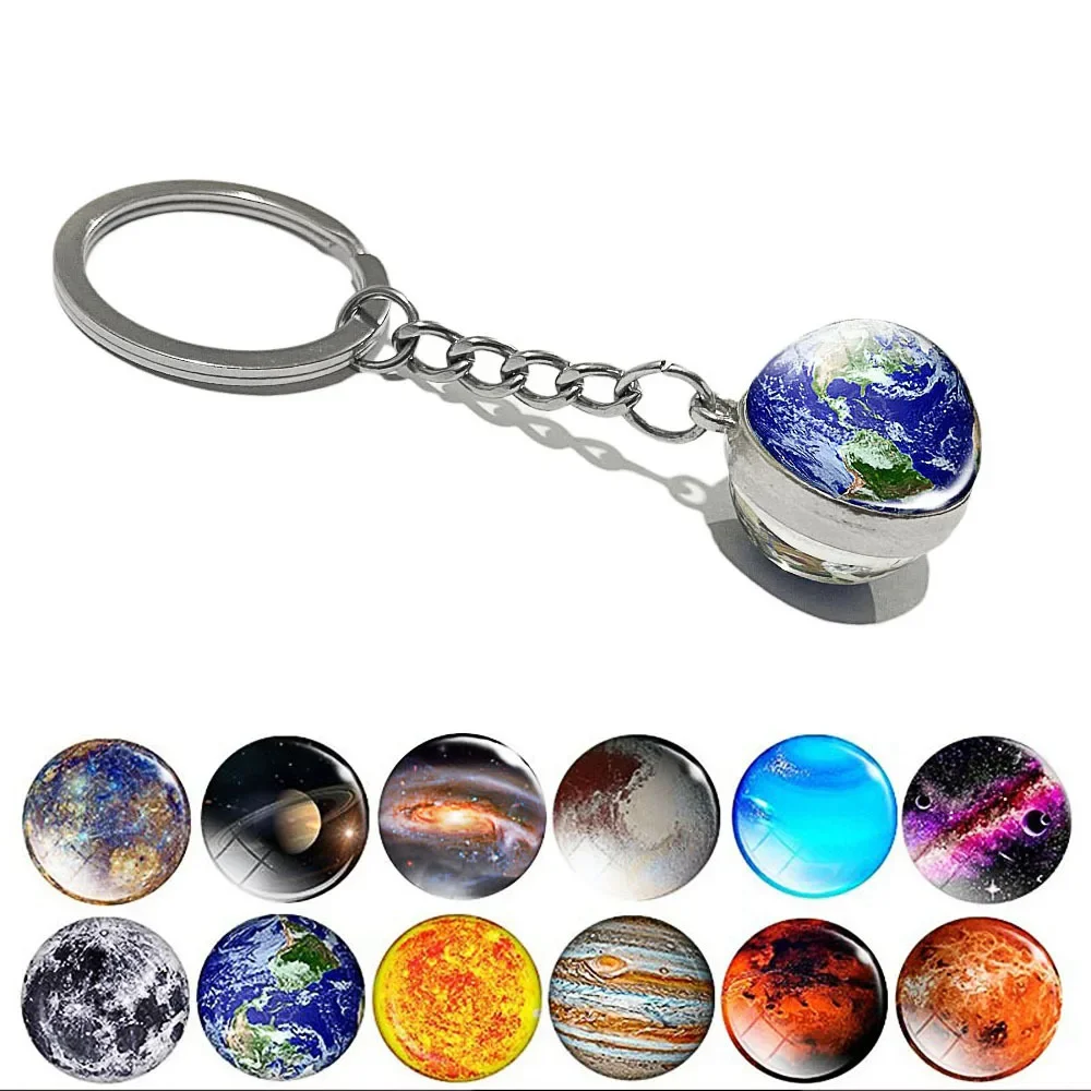 Luminous Universe Star Keychain Solar System Earth Pendant Galaxy Nebula Double-Sided Glass Ball Key Chain charm accessories