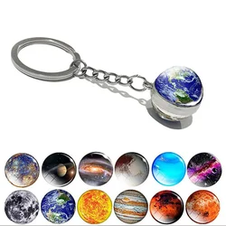 Luminous Universe Star Keychain Solar System Earth Pendant Galaxy Nebula Double-Sided Glass Ball Key Chain charm accessories
