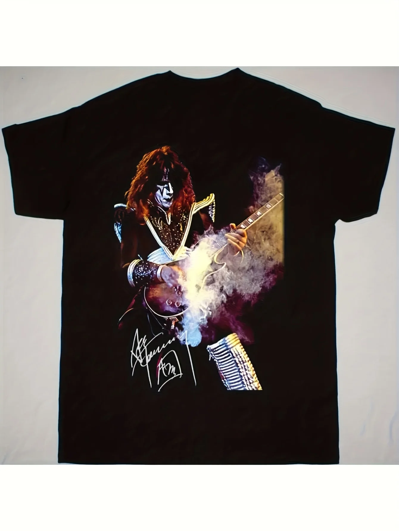 

Отличная футболка с фирменным принтом Ace Frehley Band, 1 шт., 100% хлопок, повседневный круглый вырез, всесезонный комфорт, легкая стрейч, обычный