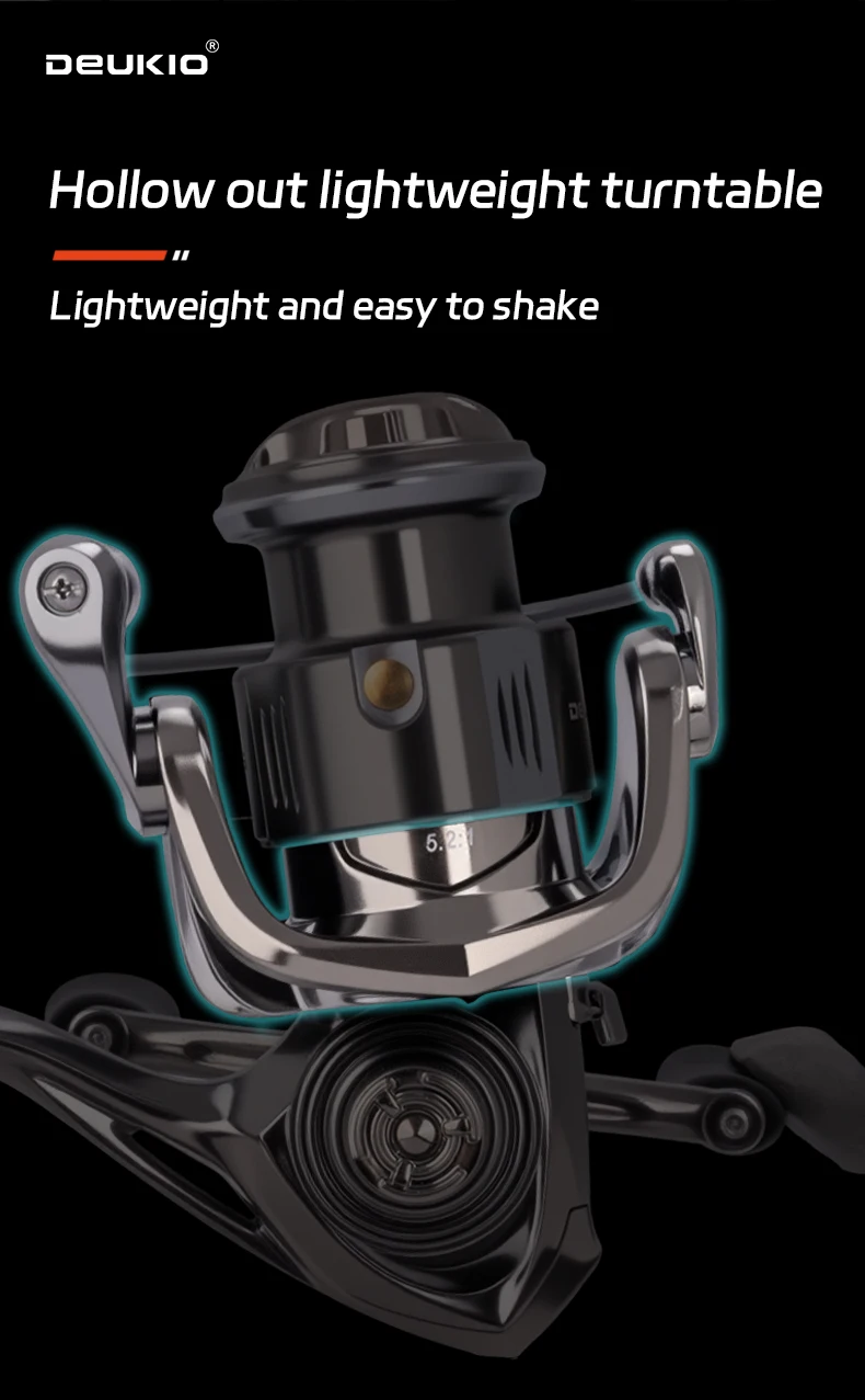DEUKIO Spinnrolle 5.2:1 8KG Max. Bremskraft Metallflachspule für reibungsloses Auswerfen von Köderrollen für Barsch, Hecht, Zander – Detail 7