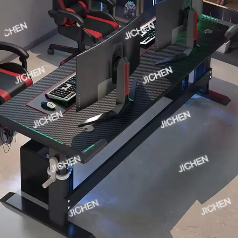 

Double Gaming Table Height Adjustable Tabletop with RGB LED Lights for Game Rooms