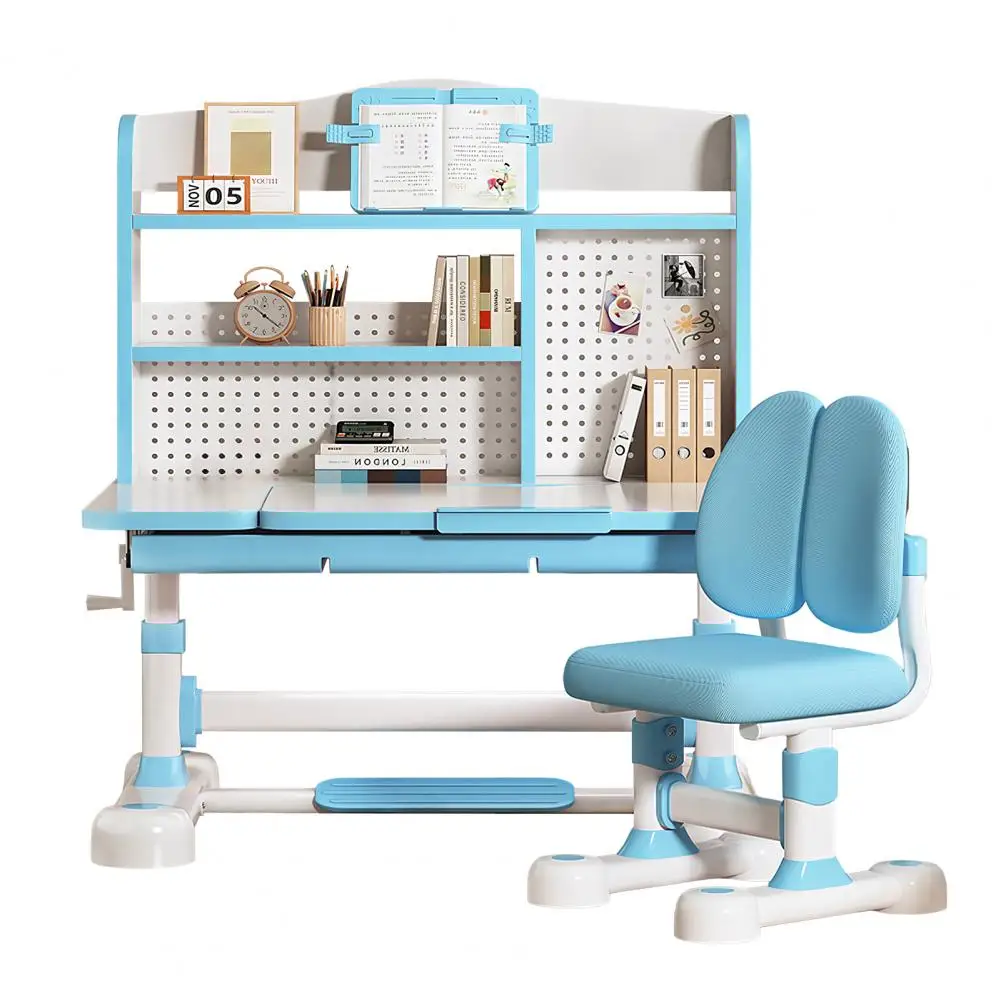 مجموعة مكتب وكرسي للدراسة لطاولة تعلم مريحة قابلة للتعديل لارتفاع الأطفال مع رف كتب كبير لسطح المكتب قابل للإمالة #3