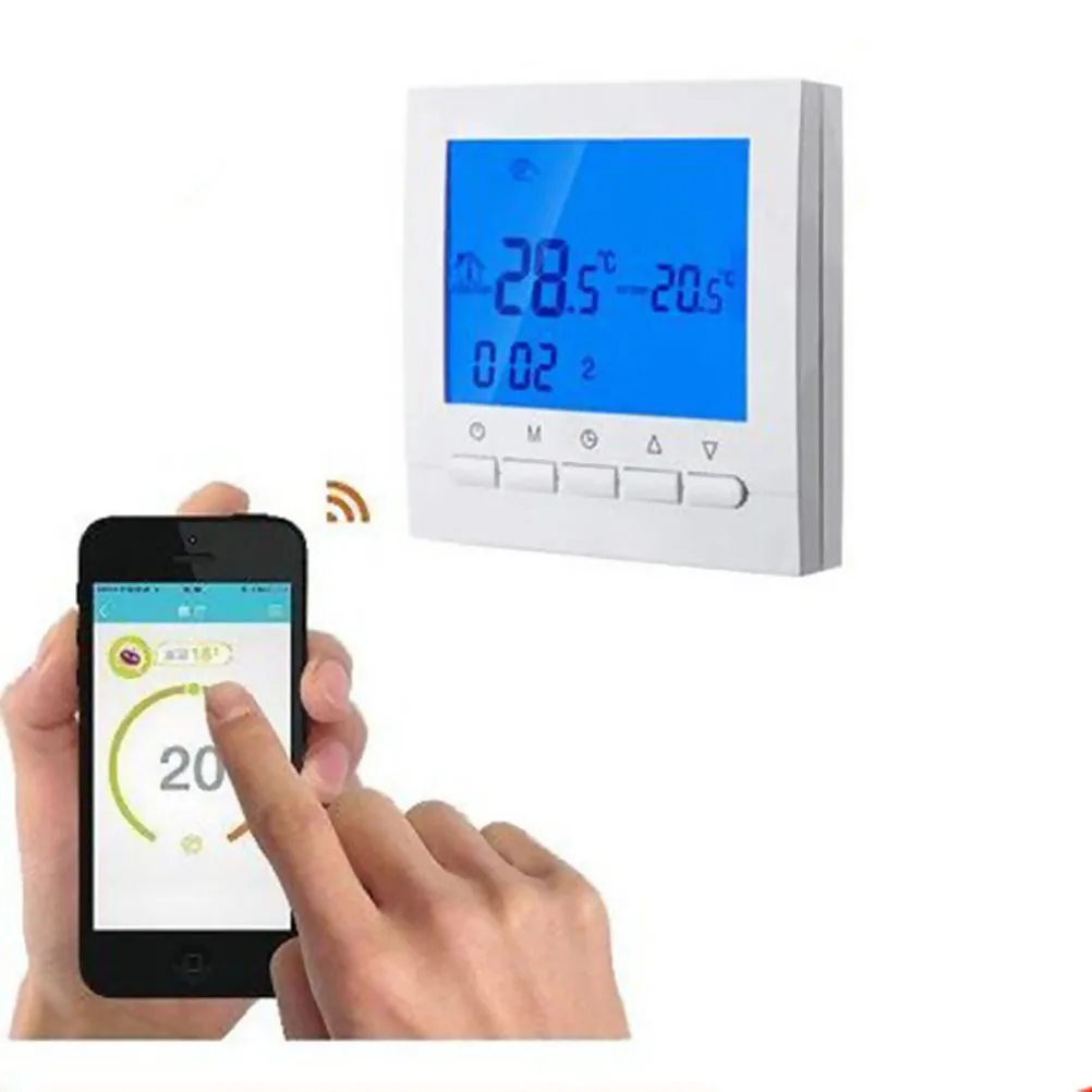 

Digital Thermostat Wifi Floor Heating Programmable Dual Temperature Control Large LCD Remote Mobile