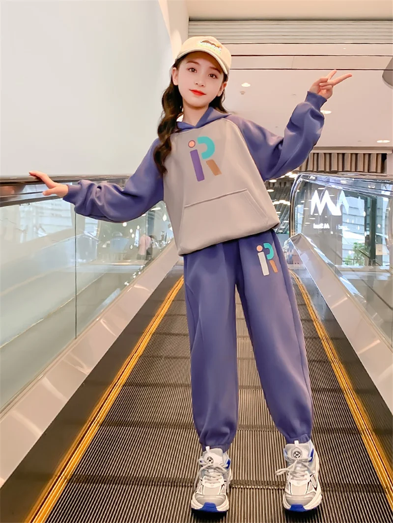 Girls Casual Clothes Sets 2024 Spring Autumn Big Kids Long Sleeve Tracksuit Outfits Children Hooded Sweatshirt Pants 2Pcs Suits