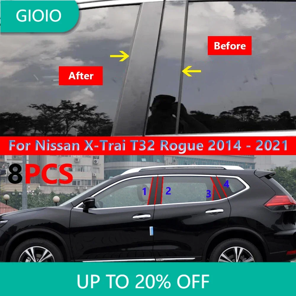 

8 шт., черная наклейка из углеродного волокна для двери автомобиля, окна, колонна BC, опорная стойка, материал ПК, наклейка для Nissan X-Trail T32 Rogue 2014-2021