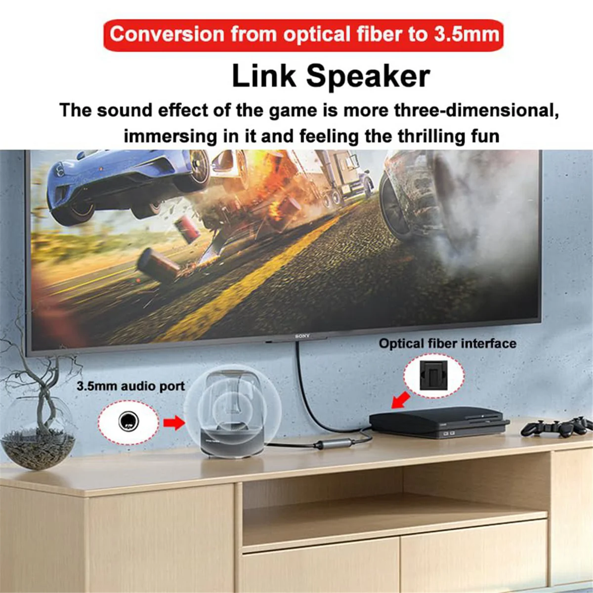 Cabo de conversão de áudio digital para analógico, SPDIF digital/óptico e coaxial para analógico L/R e cabo de áudio estéreo AUX de 3,5 mm