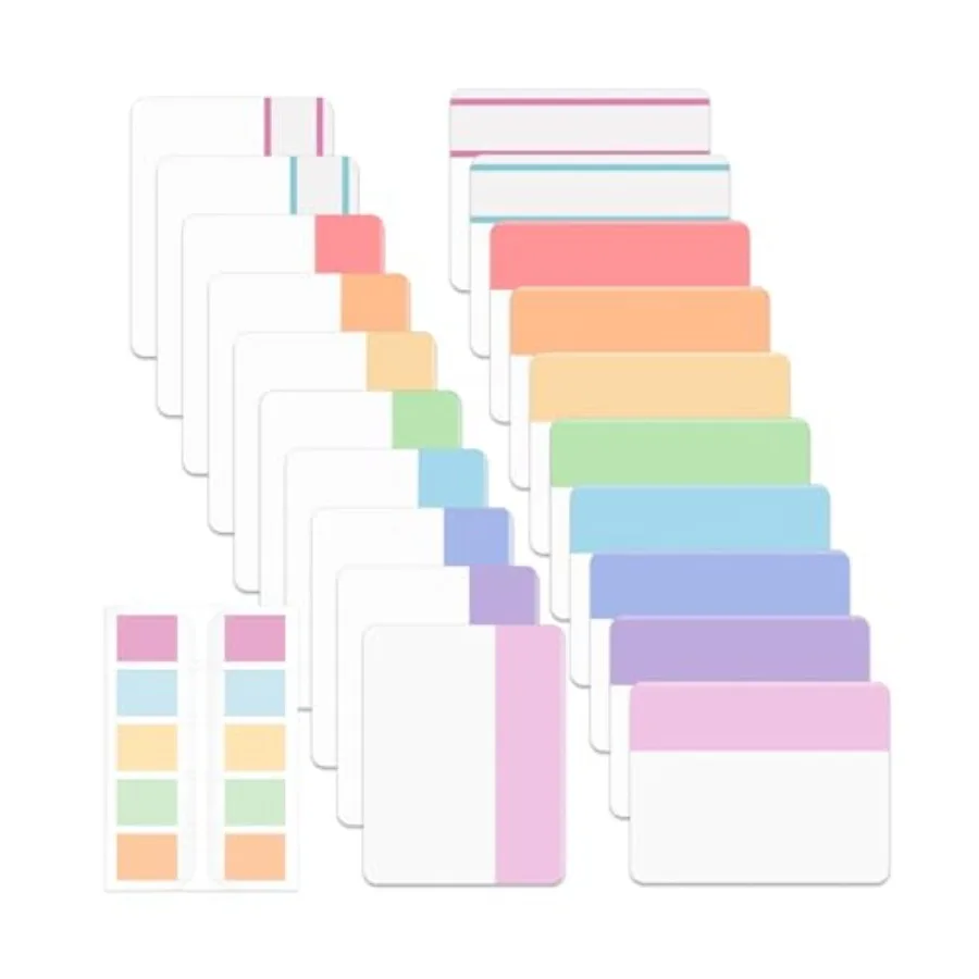 

Sticky Index Tabs, 500 Pcs, 21 Sets,,Writable Colored Pages Markers Labels for Reading Notes, Books, Binders, Notebook, Folders