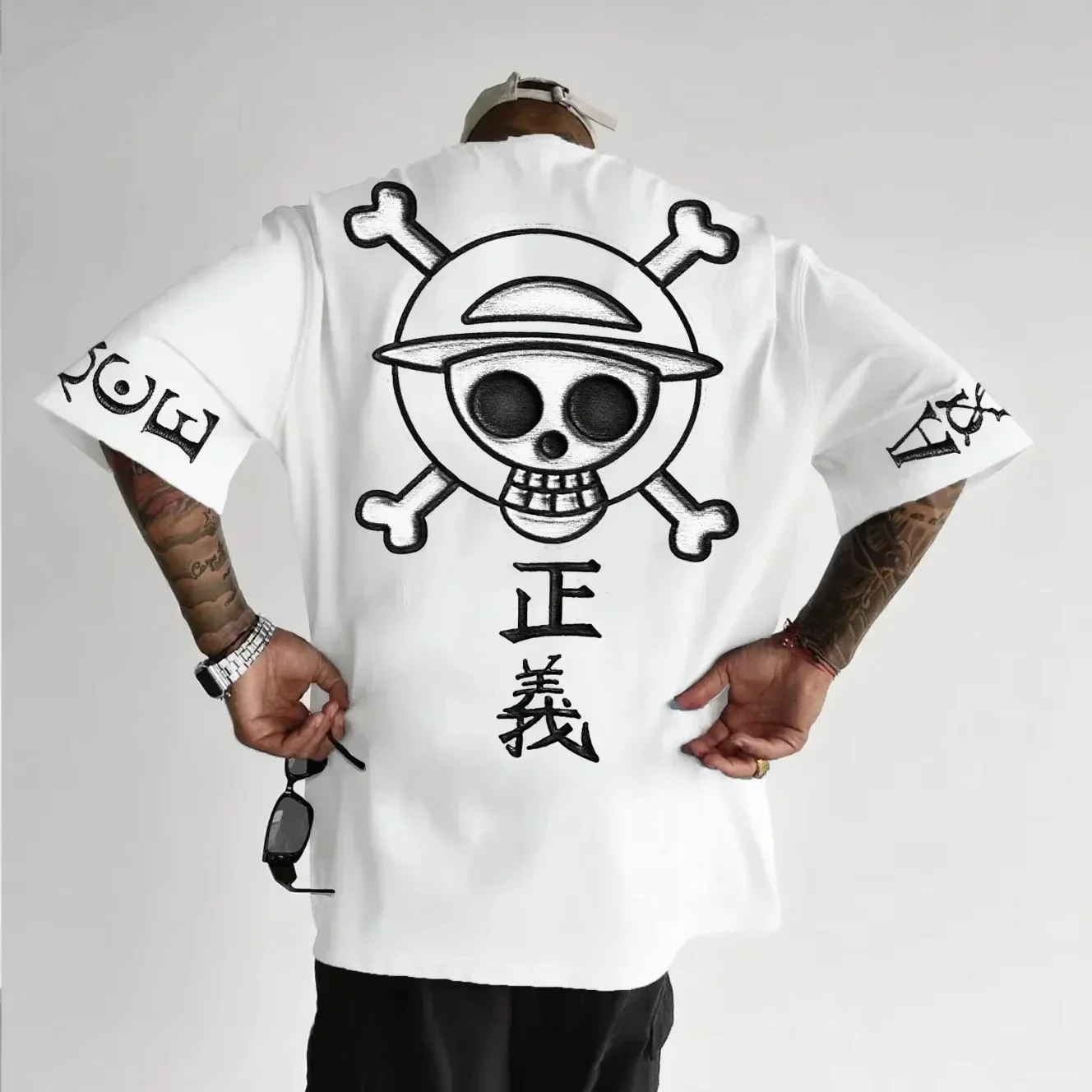 

New ONE PIECE Anime Peripheral Printing T-shirt Men's Summer Japanese Loose Daily Wear Large Size Children's Parent-child Top