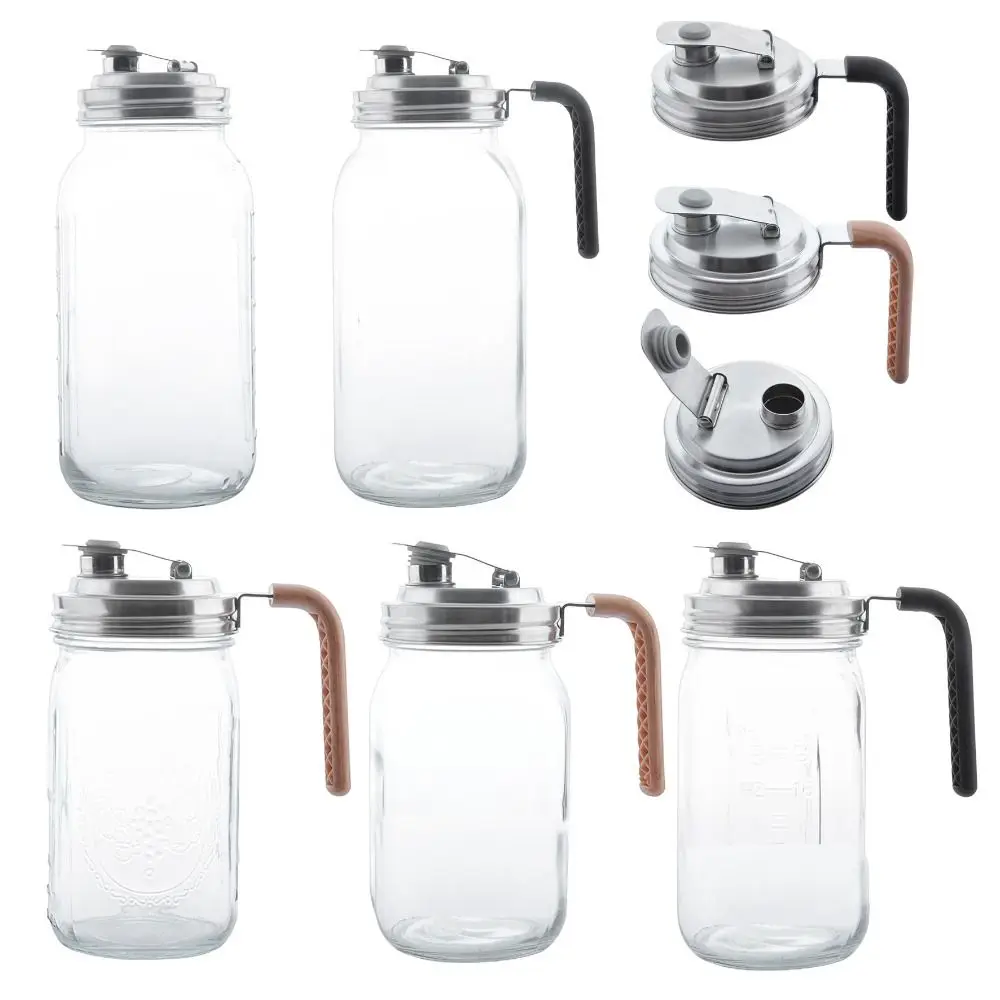 

Practical Stainless Steel Mason Jar Lids Ergonomic Handle Sealed Wide Mouth Jar Cover Leakproof Reusable Pour Spout Lid Kitchen