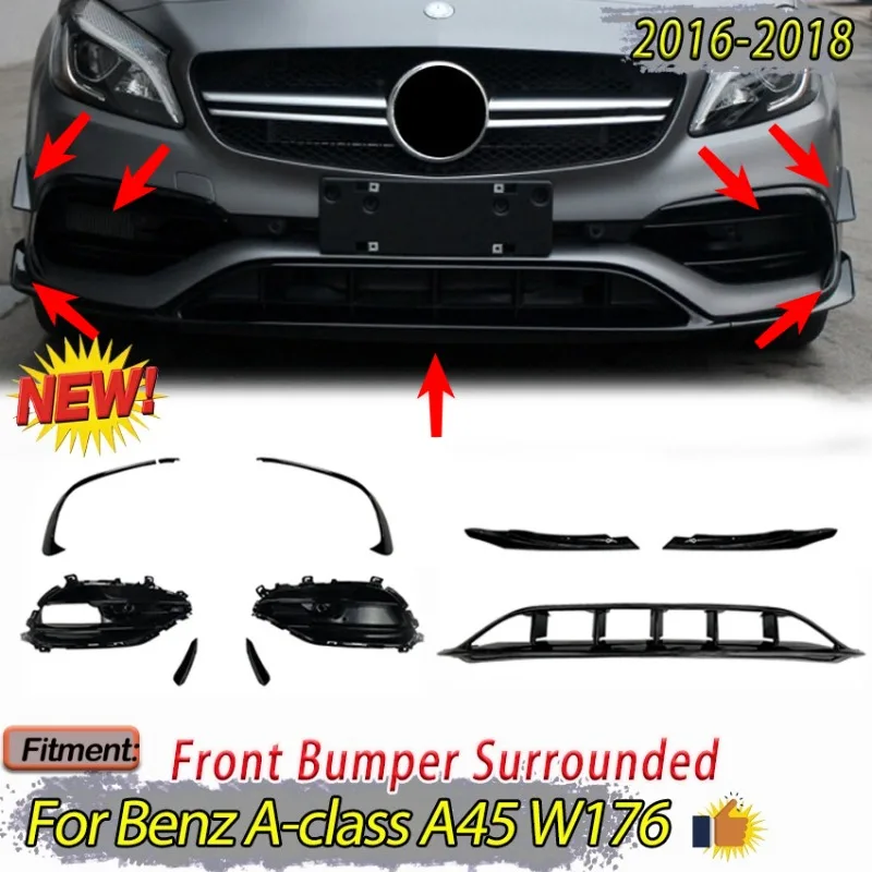 Frontspoilerlippe Splitter Diffusor für Mercedes-Benz A-Klasse A45 W176 2016-2018 AMG Frontstoßstange Kühlergrill Bodykit Tuning