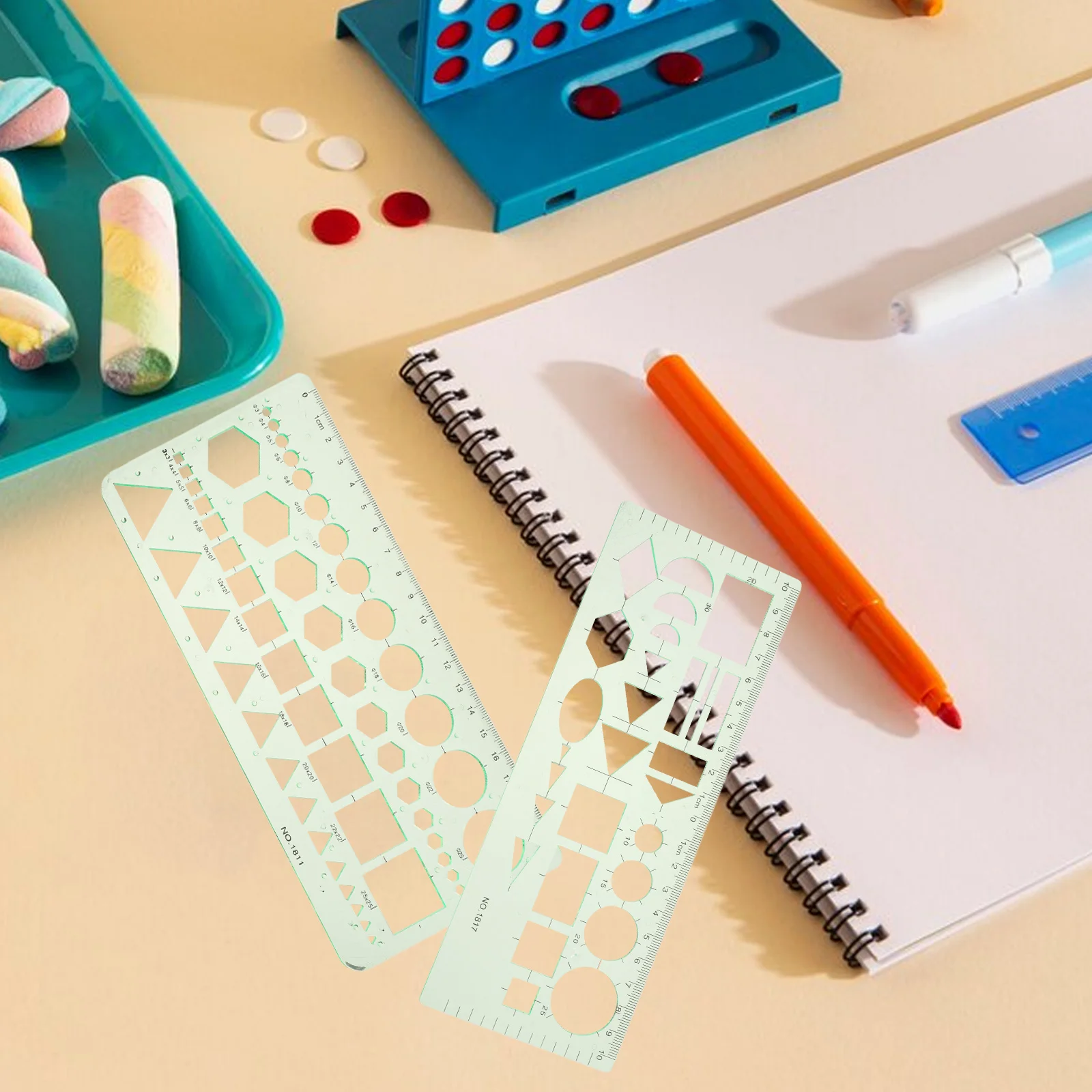 

9pcs Geometric Drawing Templates Circle Oval Stencils for Painting Green Drafting Supplies School Office Use Measuring Tools