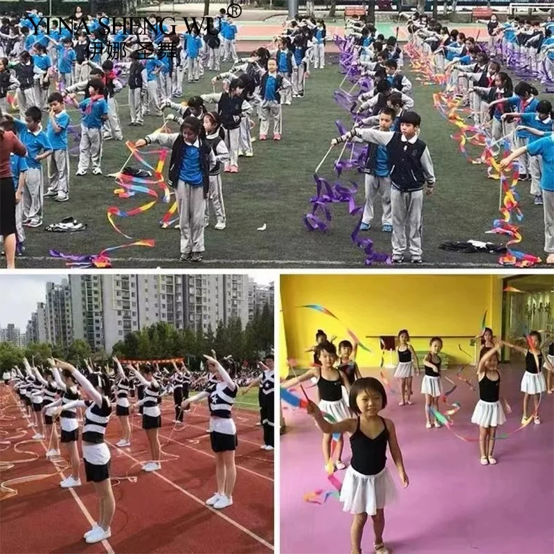 2M/4M Colorful Gym Dance Ribbon Rhythmic Girl Art Gymnastics Ballet Streamer Twirling Rod Rainbow Stick Sports Training