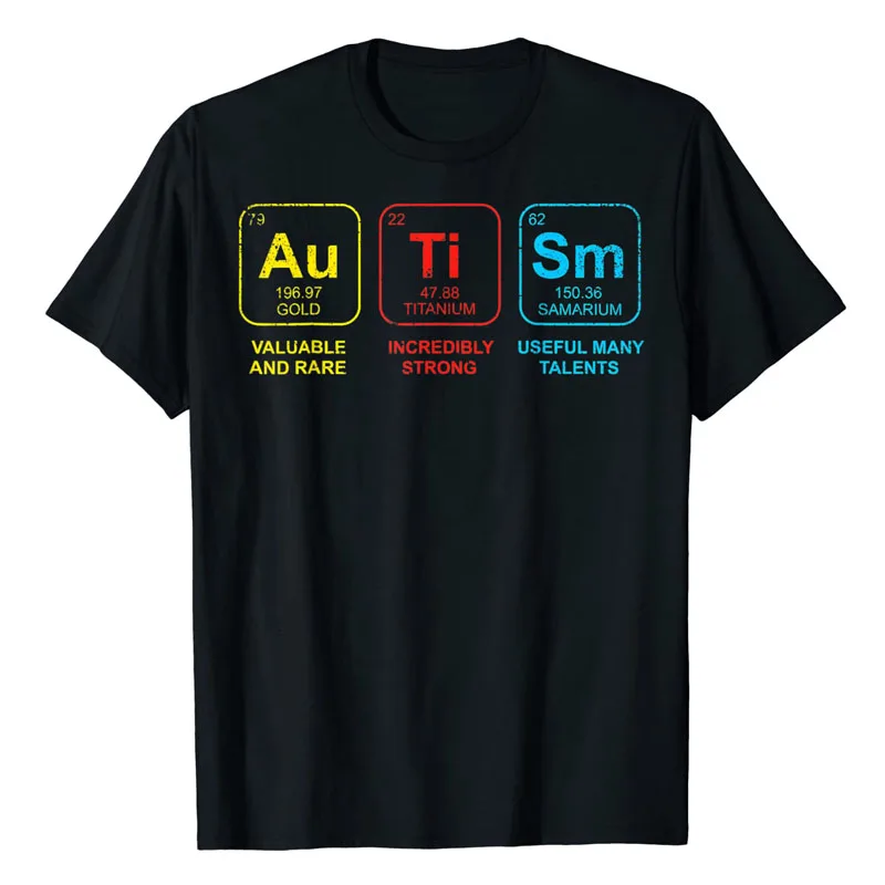 Autistic Support T-Shirt Autism Elements Periodic Table Awareness ASD Men Women Kids Tee Tops Funny Letter Print Graphic Outfits