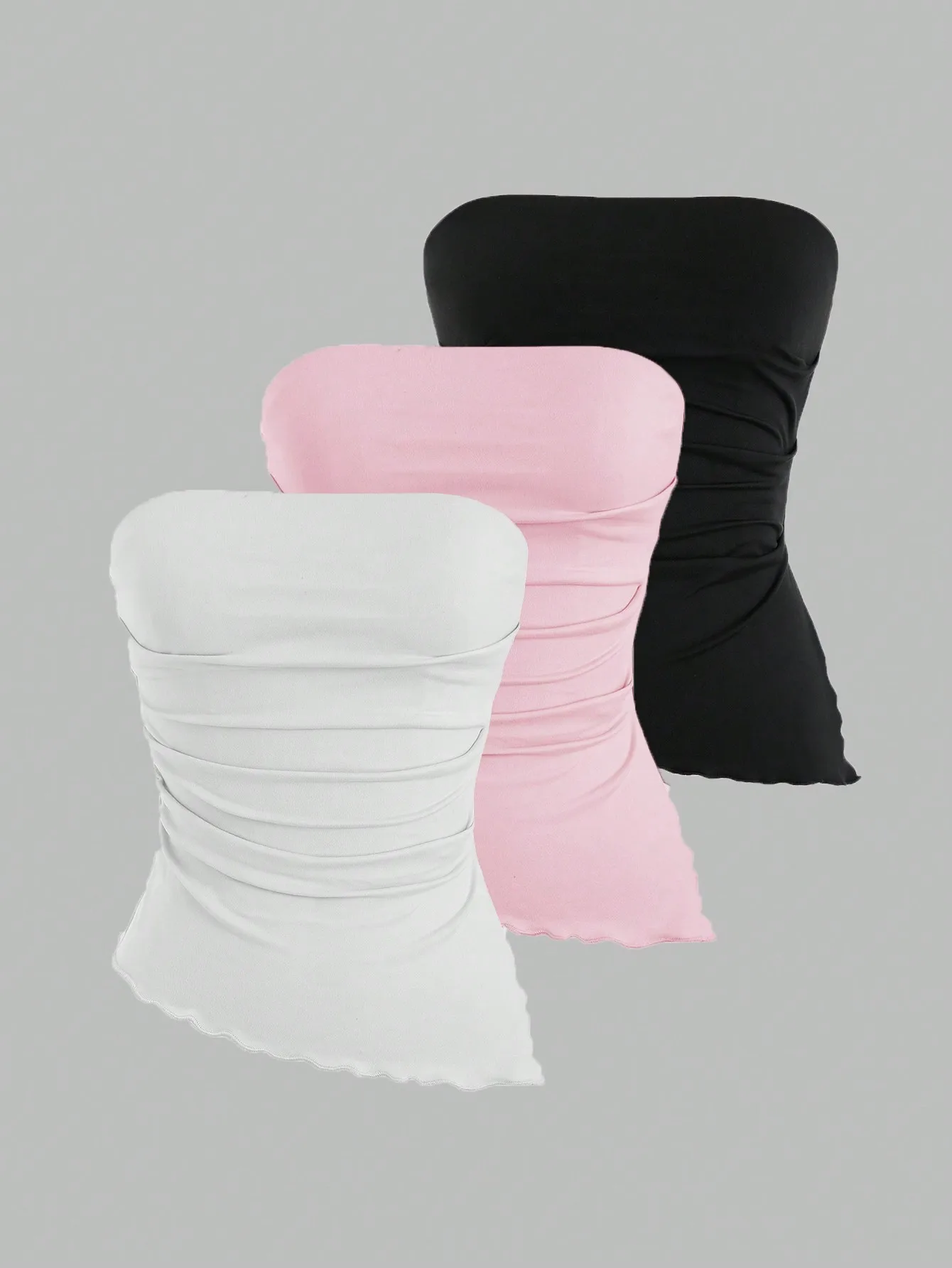 Women's solid-color casual racerback crop top set of three pieces
